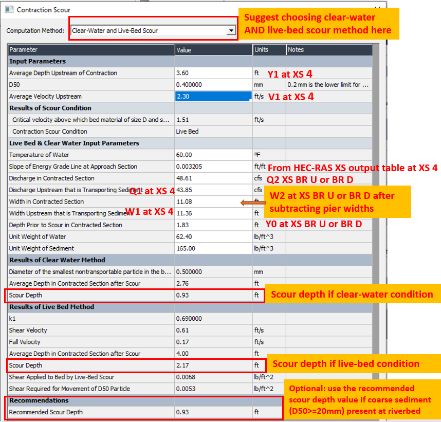 Bridge Scour Analysis By HEC-18 Equations – Contraction Scour (1 of 2)